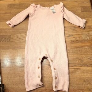 Carter's Baby Girl Pink Knit Long Sleeve Romper Buttons Ruffles Size 3 Months